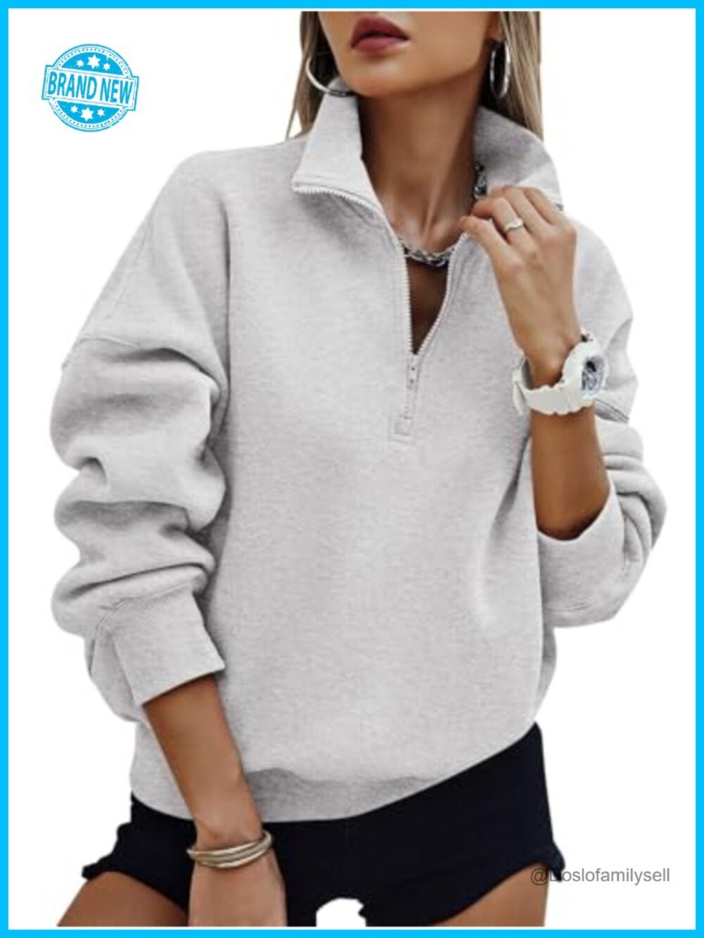 Oversized Half Zip Sweatshirt Fleece Lined Pullover Long Sleeve Casual